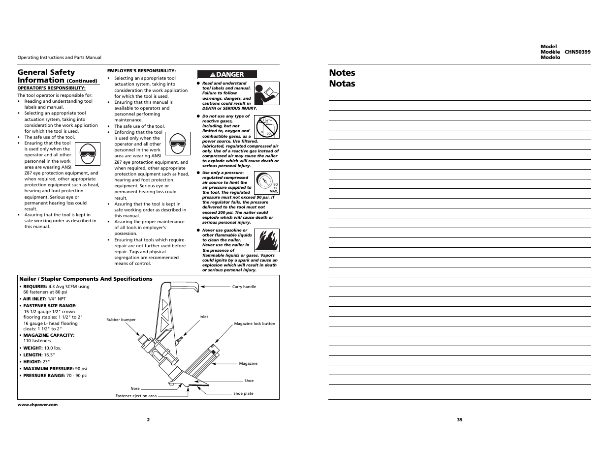General safety information | Campbell Hausfeld CHN50399 User Manual | Page 2 / 18