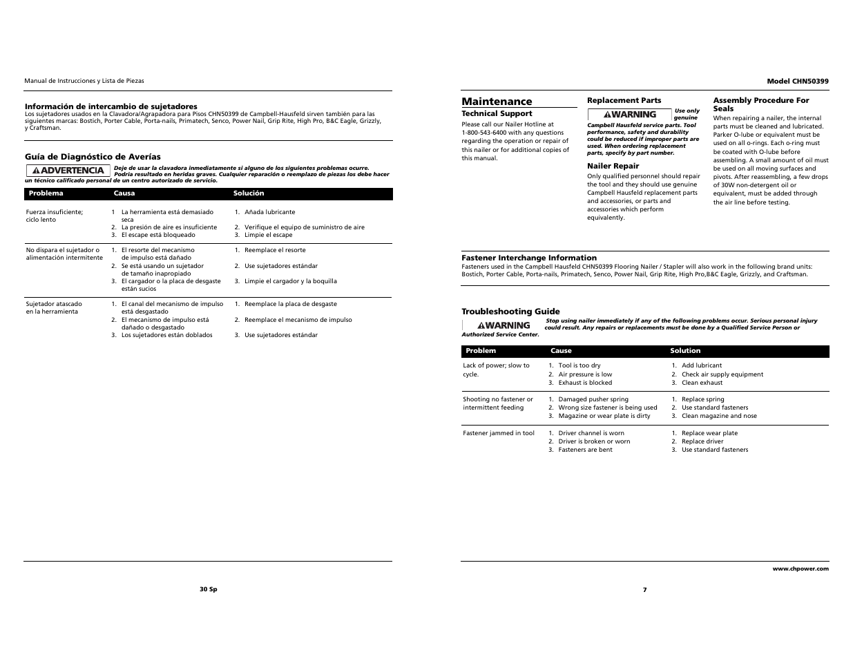 Maintenance | Campbell Hausfeld CHN50399 User Manual | Page 7 / 18