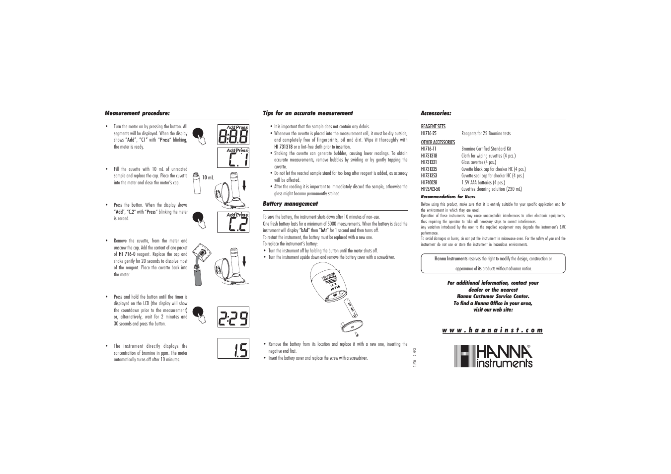 Hanna Instruments HI 716 User Manual | Page 2 / 2
