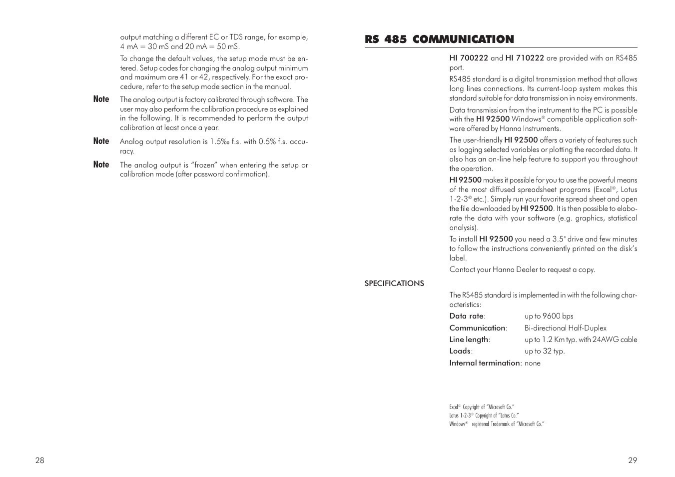 Rs 485 communication | Hanna Instruments HI 700 Series User Manual | Page 15 / 29