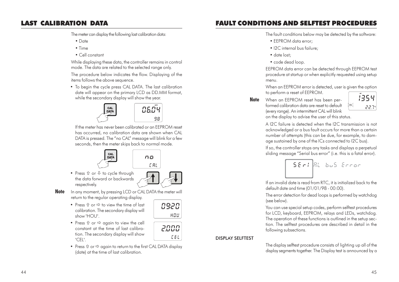 Fault conditions and selftest procedures, Last calibration data | Hanna Instruments HI 700 Series User Manual | Page 23 / 29