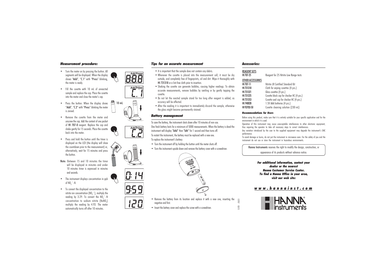 Hanna Instruments HI 707 User Manual | Page 2 / 2