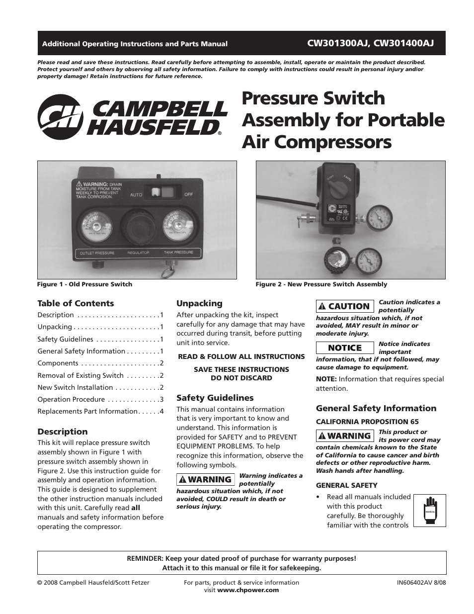 Campbell Hausfeld CW301400AJ User Manual | 12 pages