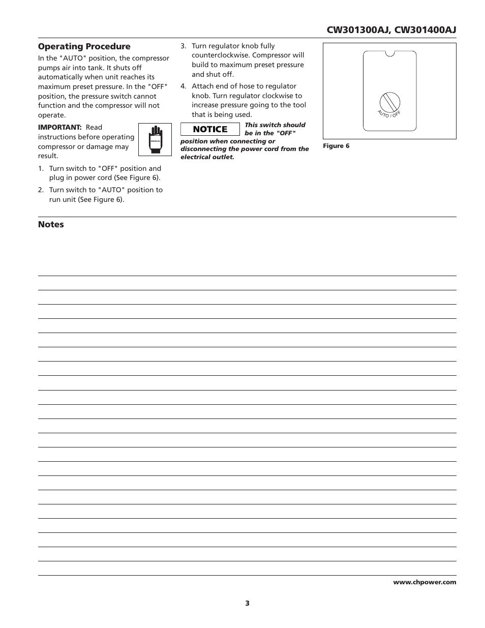 Operating procedure | Campbell Hausfeld CW301400AJ User Manual | Page 3 / 12