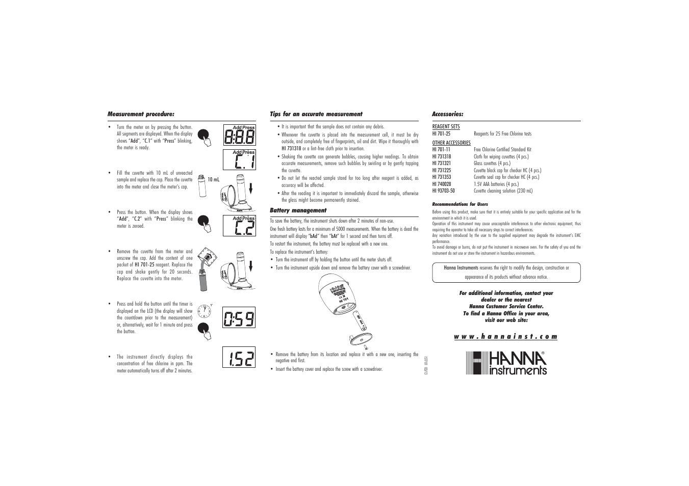 Hanna Instruments HI 701 User Manual | Page 2 / 2