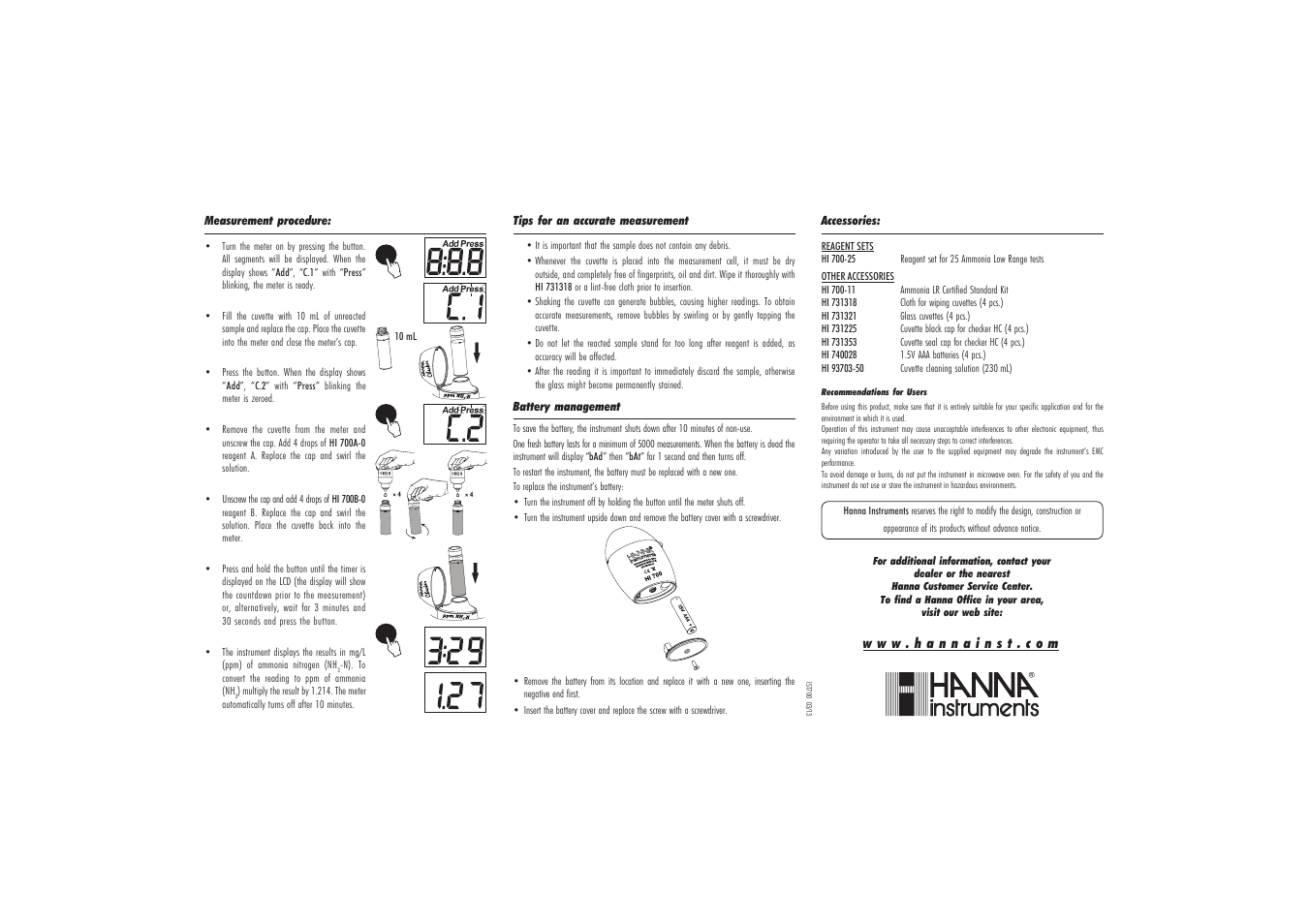 Hanna Instruments HI 700 User Manual | Page 2 / 2