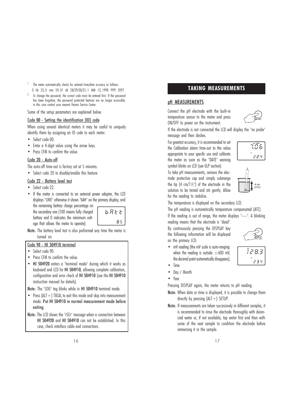 Taking measurements | Hanna Instruments HI 504920 User Manual | Page 9 / 15