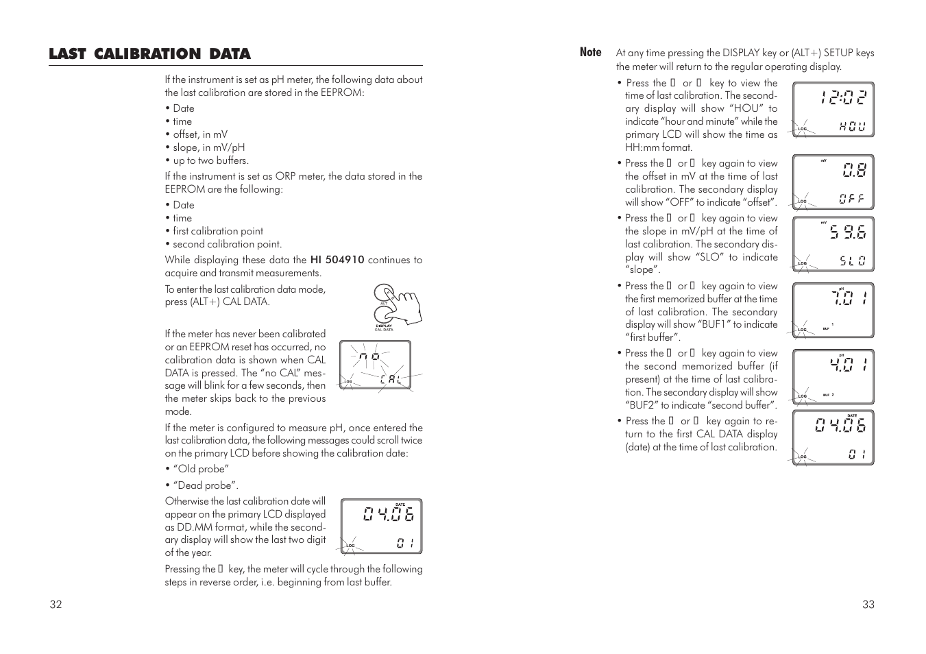 Last calibration data | Hanna Instruments HI 504910 User Manual | Page 17 / 35