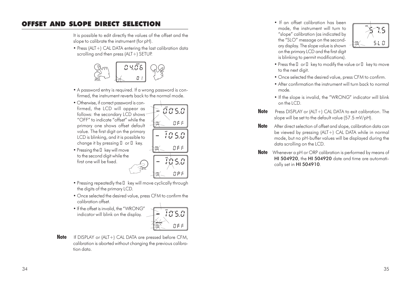 Offset and slope direct selection | Hanna Instruments HI 504910 User Manual | Page 18 / 35