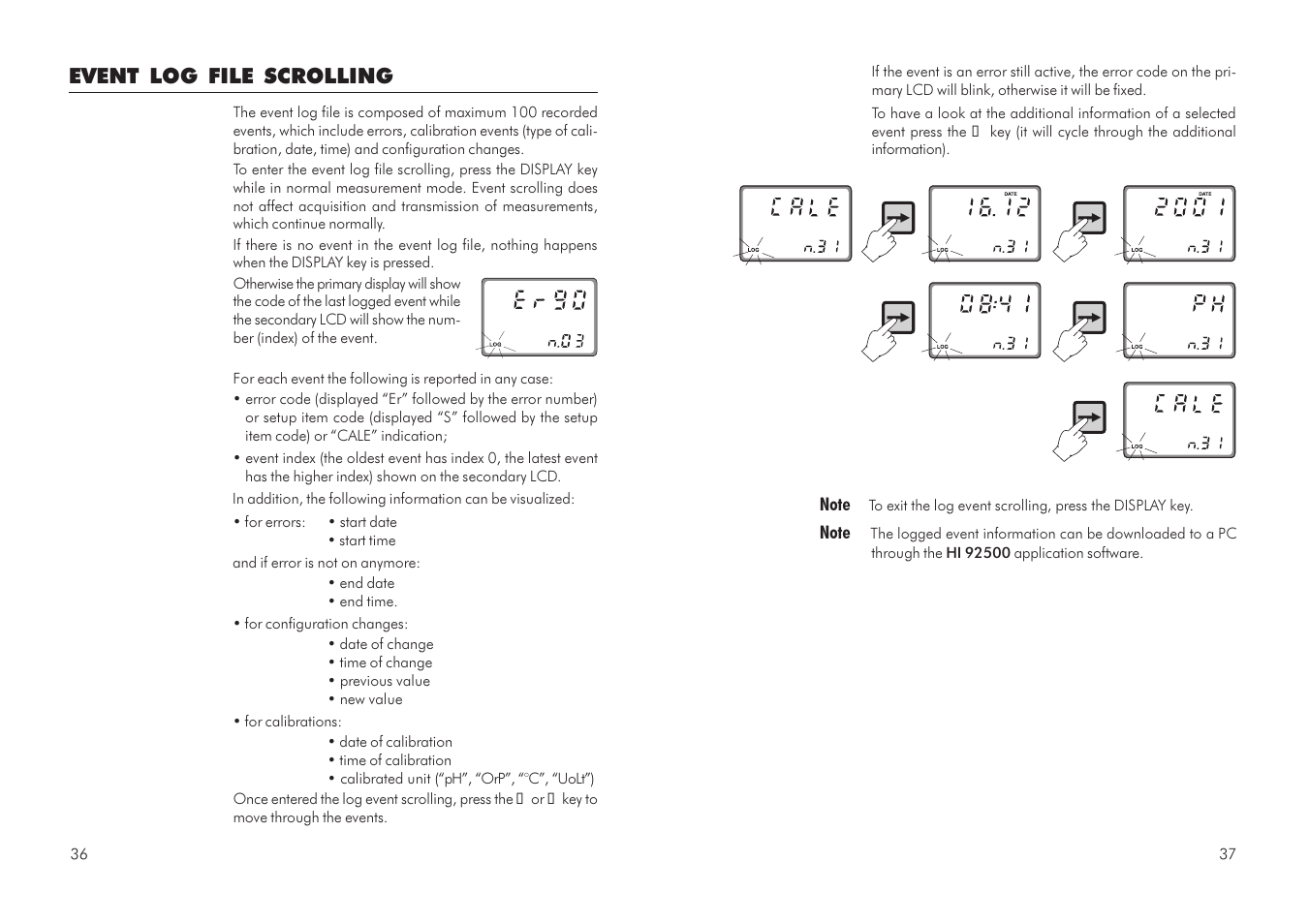 Event log file scrolling | Hanna Instruments HI 504910 User Manual | Page 19 / 35