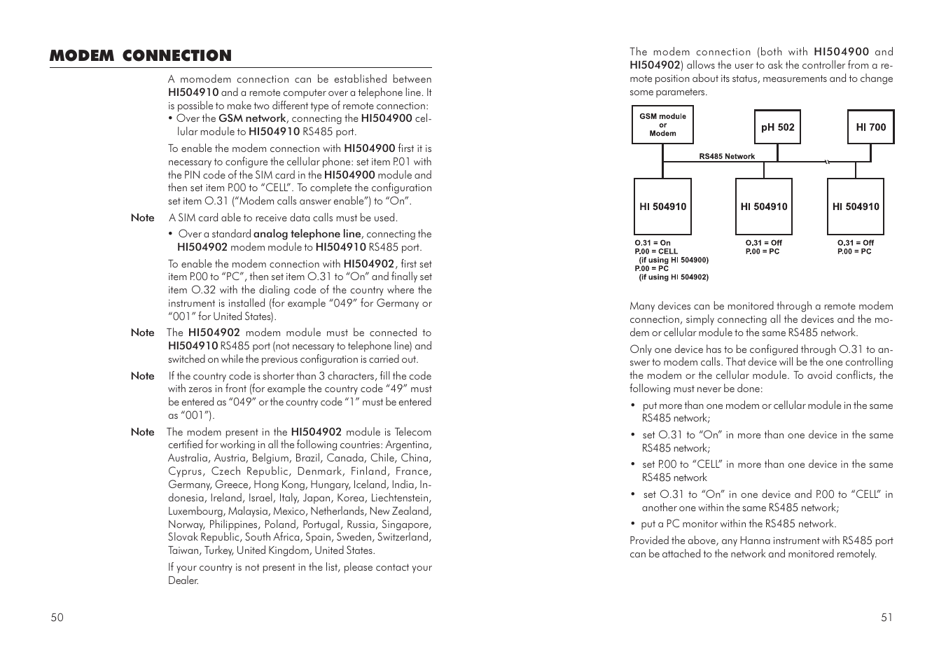 Modem connection | Hanna Instruments HI 504910 User Manual | Page 26 / 35