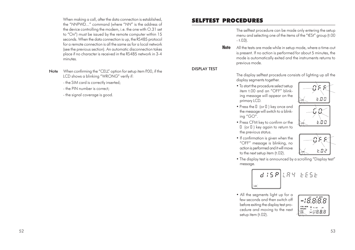 Selftest procedures | Hanna Instruments HI 504910 User Manual | Page 27 / 35