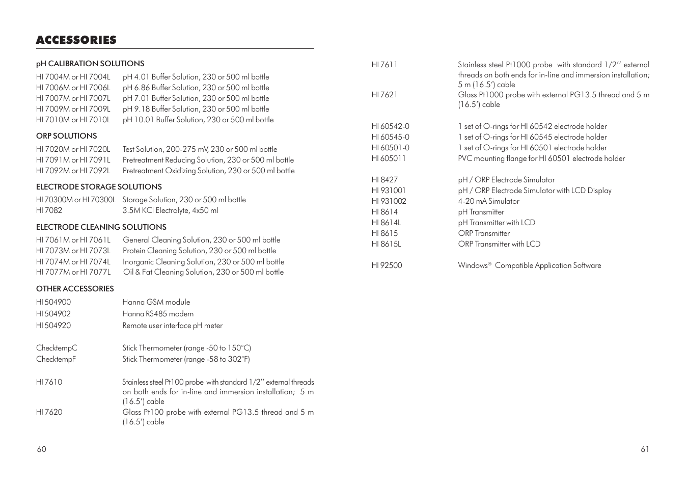 Accessories | Hanna Instruments HI 504910 User Manual | Page 31 / 35