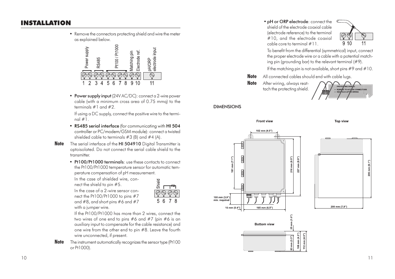 Installation | Hanna Instruments HI 504910 User Manual | Page 6 / 35