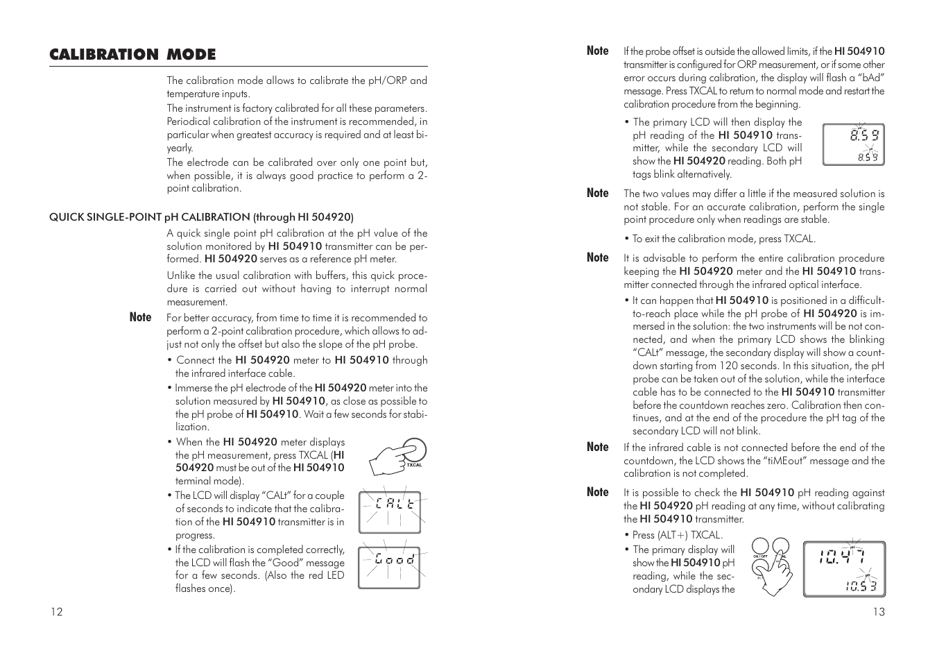 Calibration mode | Hanna Instruments HI 504910 User Manual | Page 7 / 35