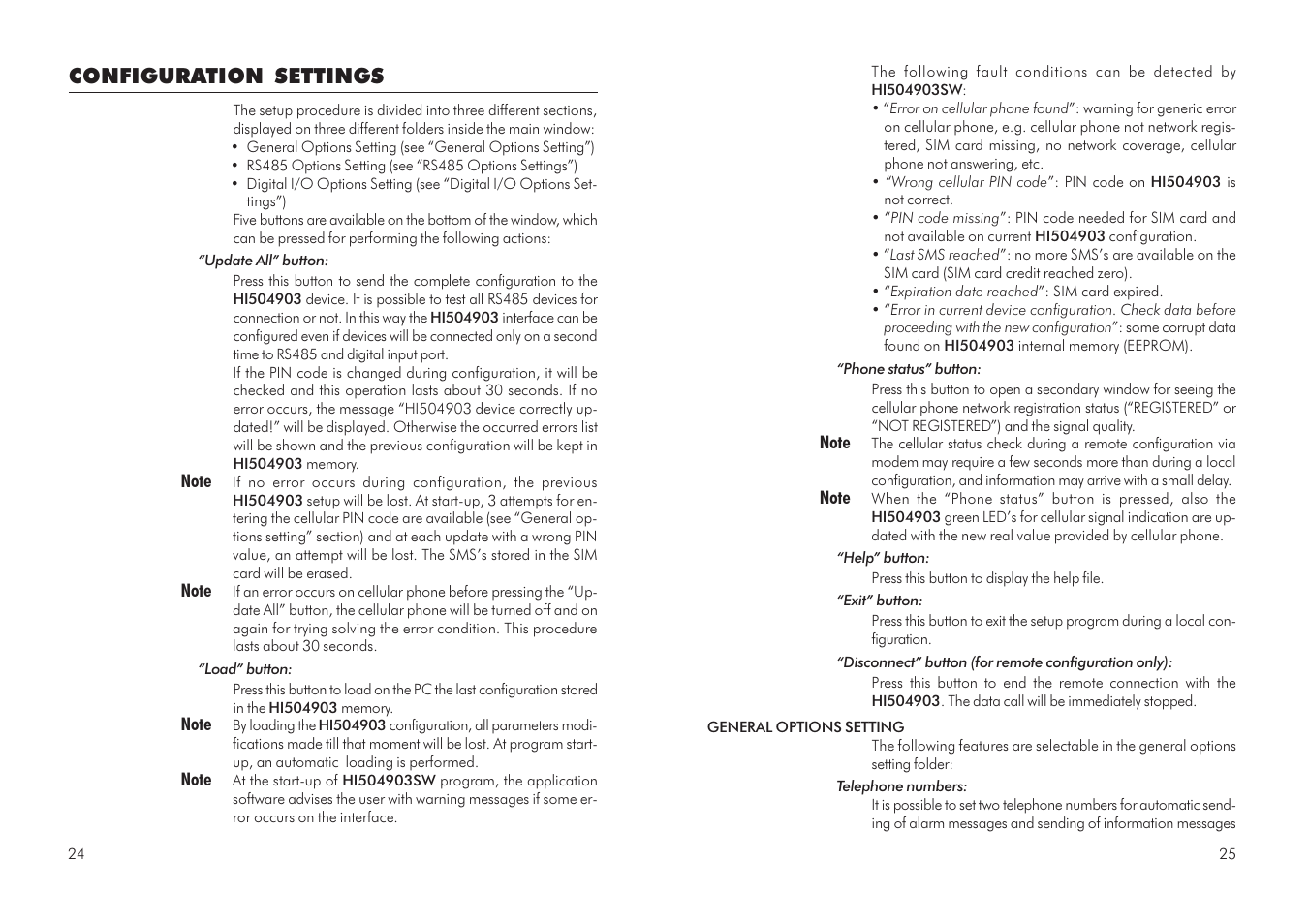 Configuration settings | Hanna Instruments HI 504903 User Manual | Page 13 / 31