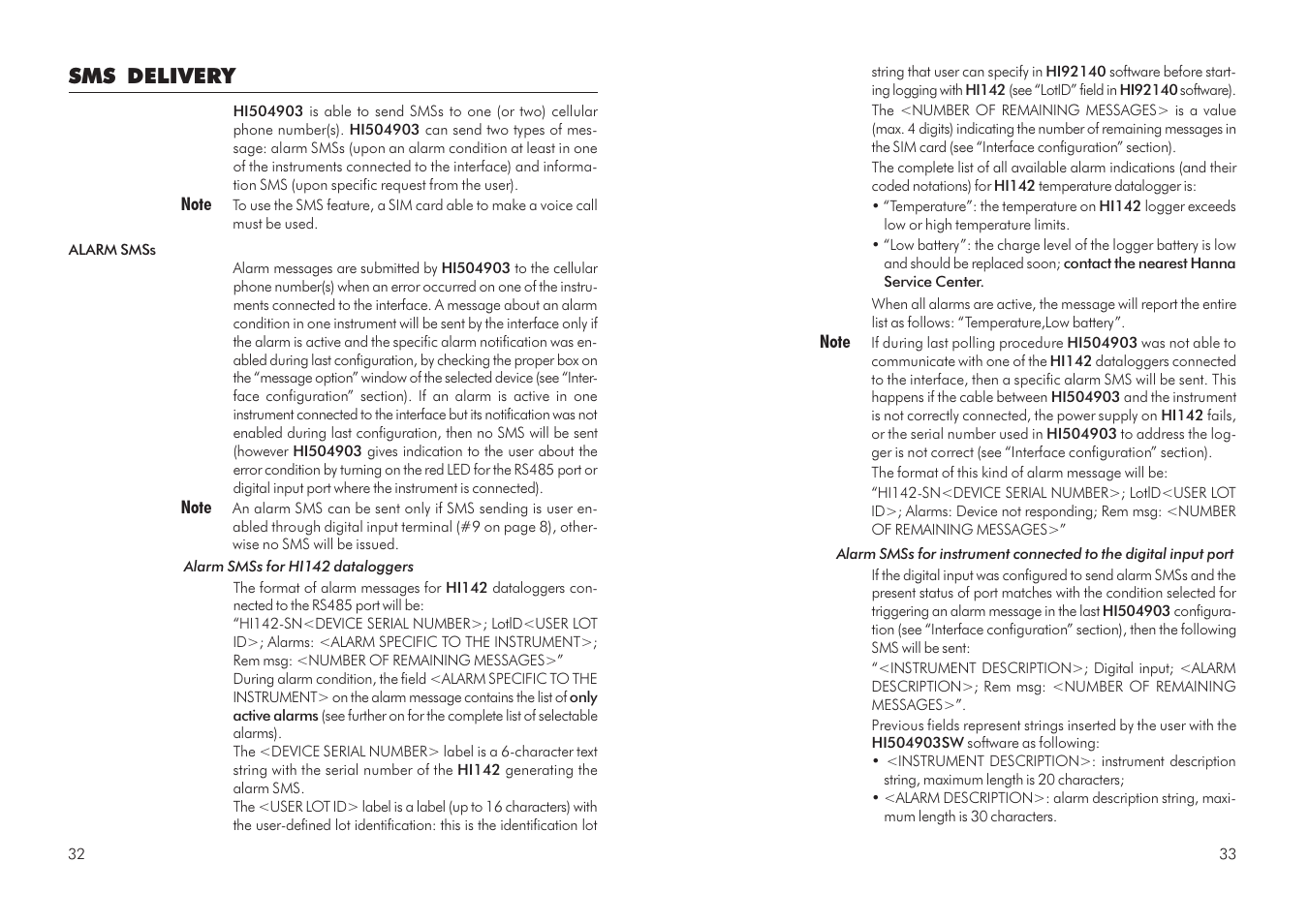 Sms delivery | Hanna Instruments HI 504903 User Manual | Page 17 / 31