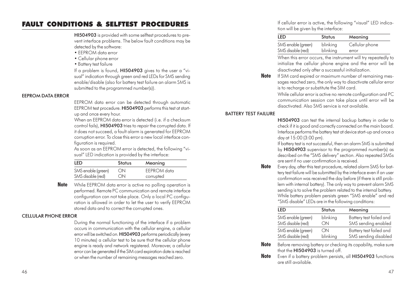 Fault conditions & selftest procedures | Hanna Instruments HI 504903 User Manual | Page 24 / 31