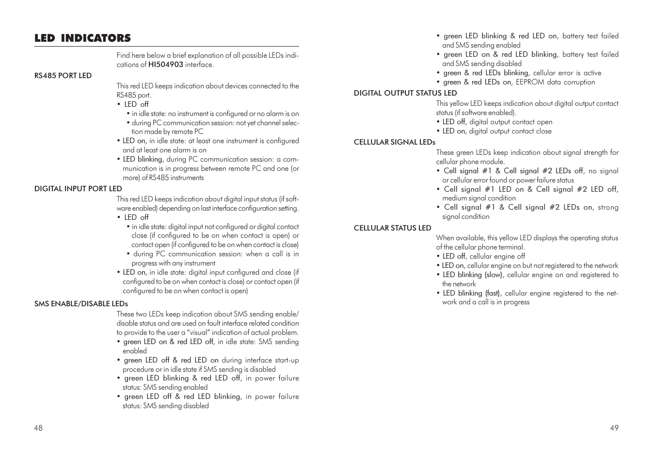 Led indicators | Hanna Instruments HI 504903 User Manual | Page 25 / 31