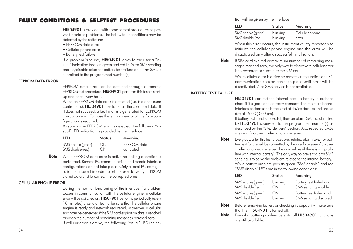 Fault conditions & selftest procedures | Hanna Instruments HI 504901 User Manual | Page 28 / 35