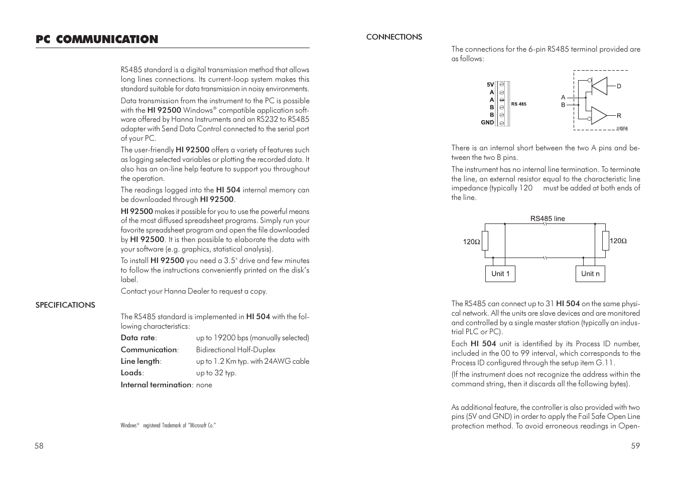 Pc communication | Hanna Instruments HI 504 User Manual | Page 30 / 59