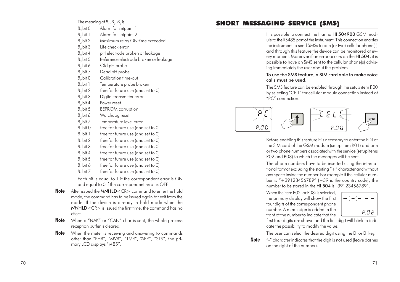 Short messaging service (sms) | Hanna Instruments HI 504 User Manual | Page 36 / 59