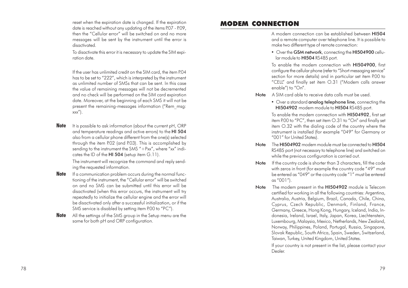 Modem connection | Hanna Instruments HI 504 User Manual | Page 40 / 59