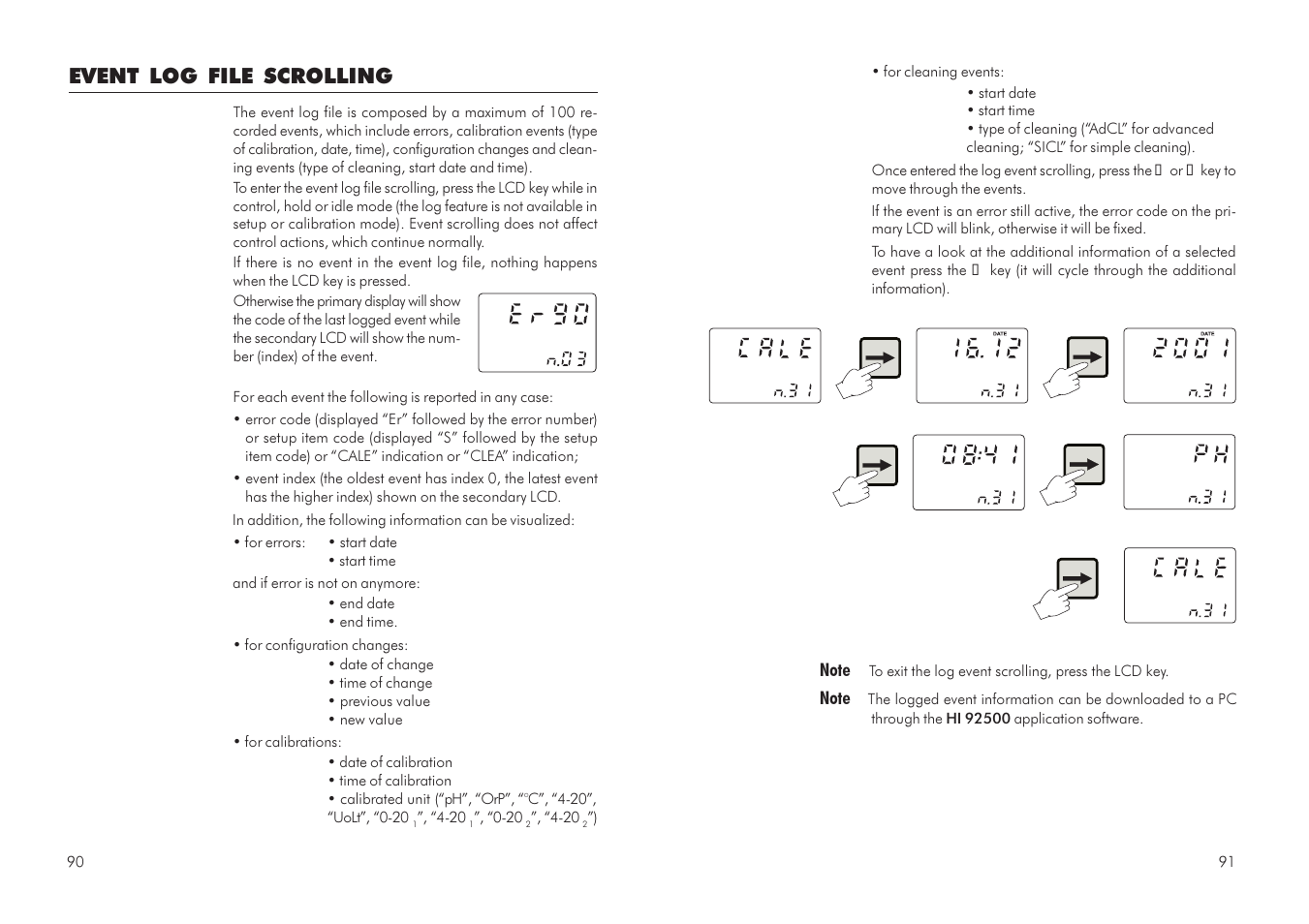 Event log file scrolling | Hanna Instruments HI 504 User Manual | Page 46 / 59