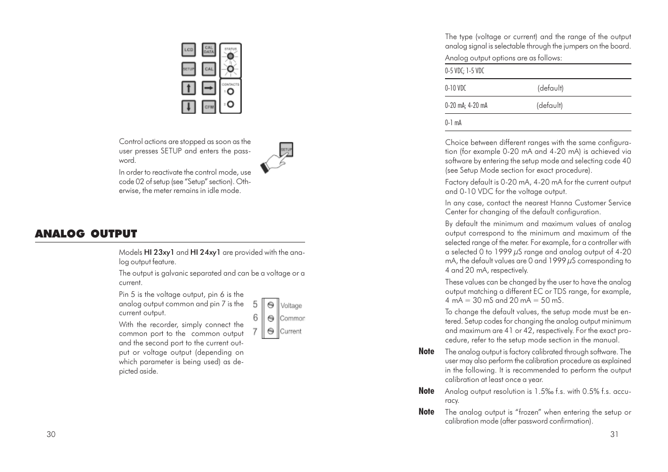 Analog output | Hanna Instruments HI 23 User Manual | Page 16 / 31