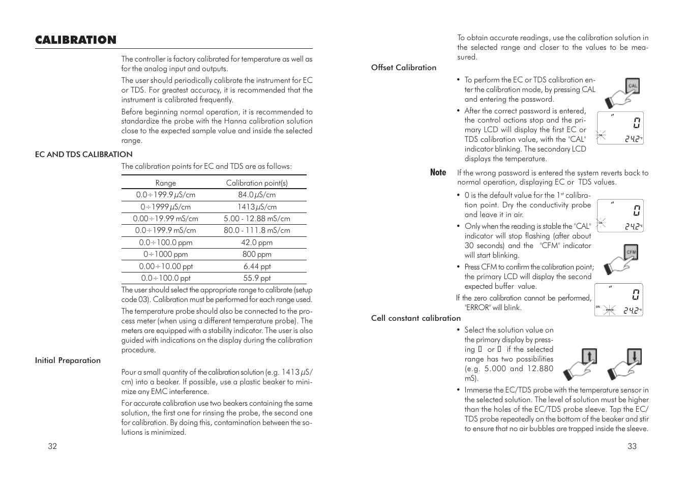 Calibration | Hanna Instruments HI 23 User Manual | Page 17 / 31