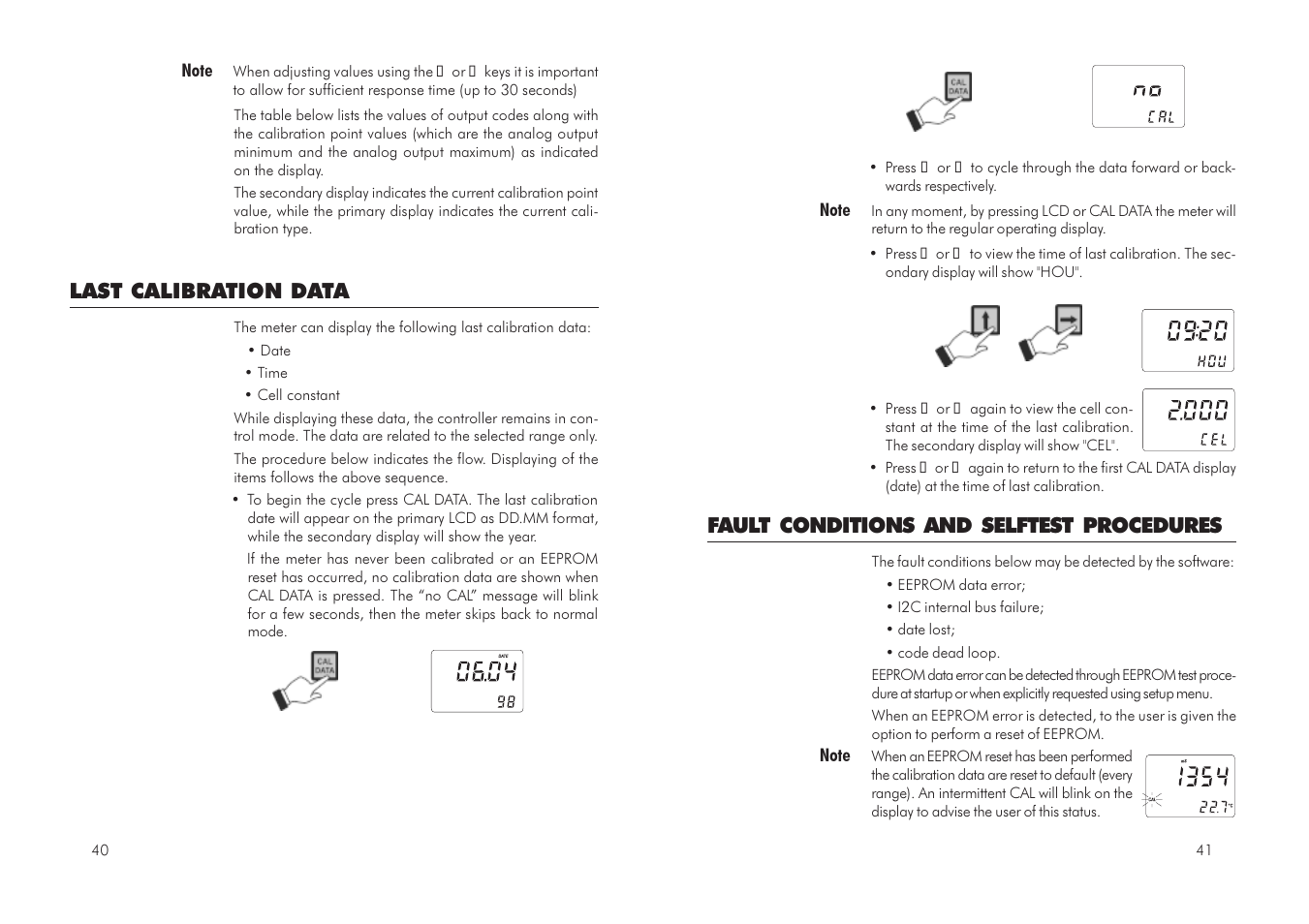 Fault conditions and selftest procedures, Last calibration data | Hanna Instruments HI 23 User Manual | Page 21 / 31