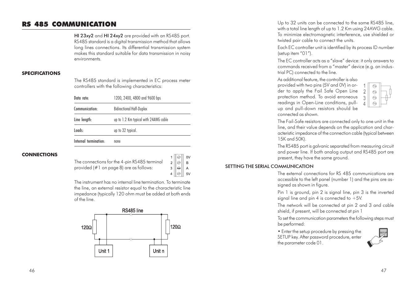Rs 485 communication | Hanna Instruments HI 23 User Manual | Page 24 / 31