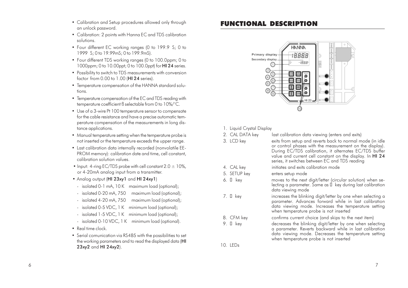 Functional description | Hanna Instruments HI 23 User Manual | Page 4 / 31