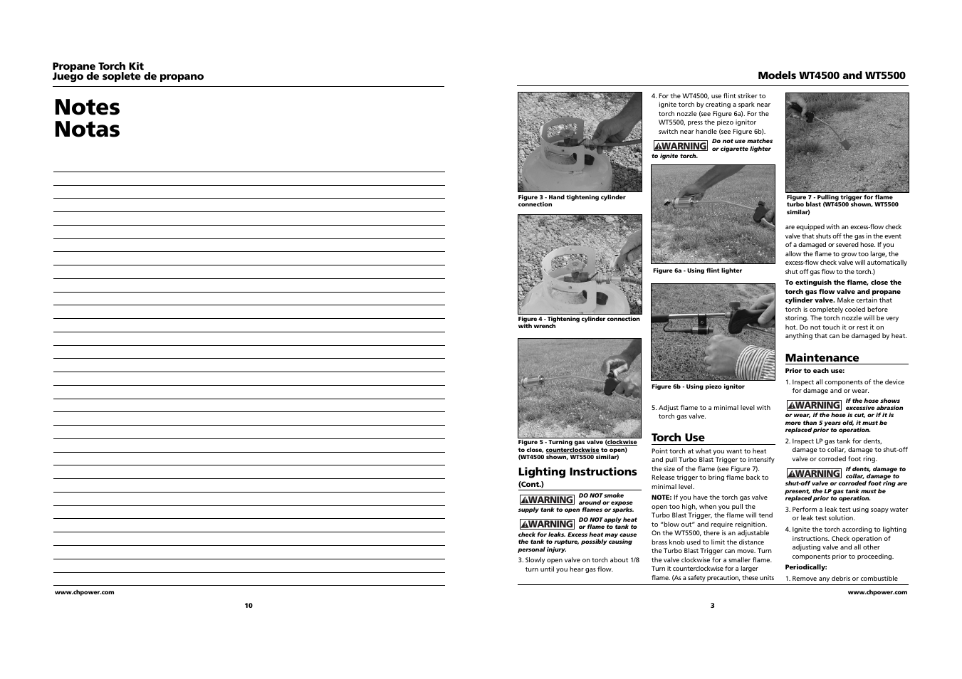 Lighting instructions, Torch use, Maintenance | Campbell Hausfeld WT4500 User Manual | Page 3 / 6