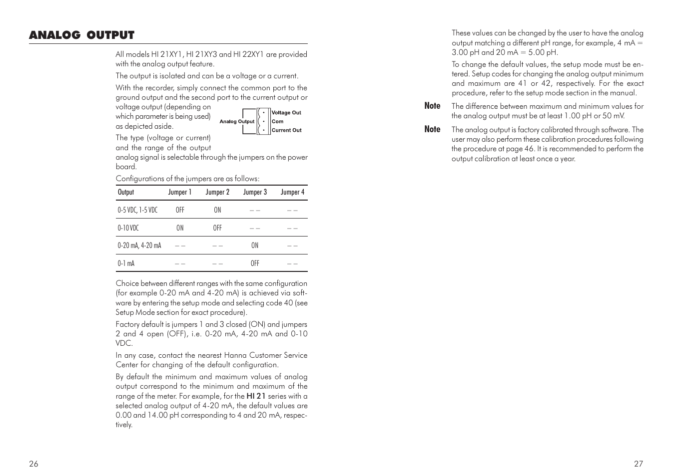 Analog output | Hanna Instruments HI 21 Series User Manual | Page 14 / 37
