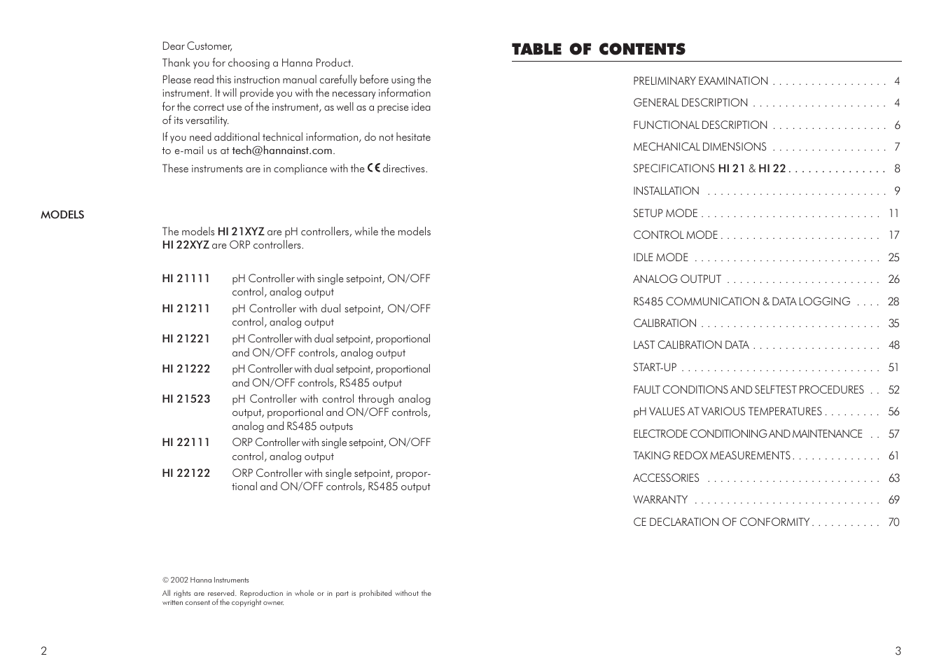 Hanna Instruments HI 21 Series User Manual | Page 2 / 37