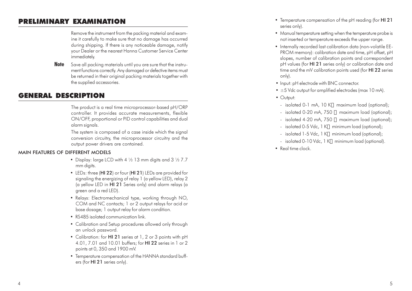 Preliminary examination, General description | Hanna Instruments HI 21 Series User Manual | Page 3 / 37