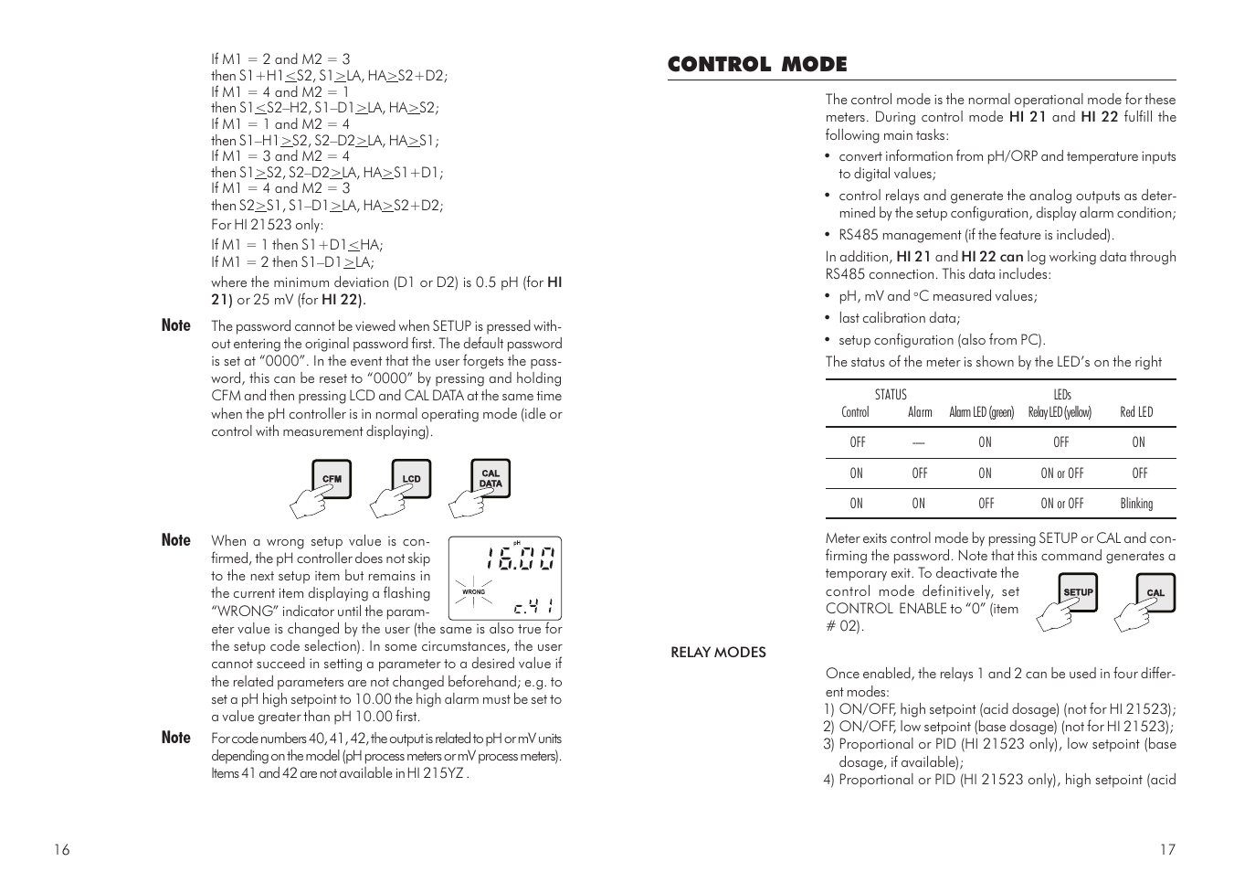 Control mode | Hanna Instruments HI 21 Series User Manual | Page 9 / 37