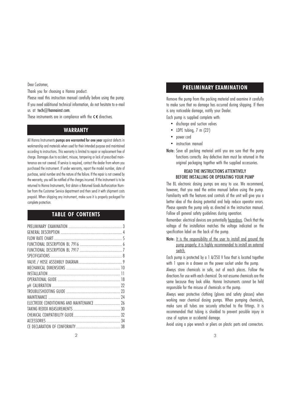 Hanna Instruments BL 7916 User Manual | Page 2 / 21