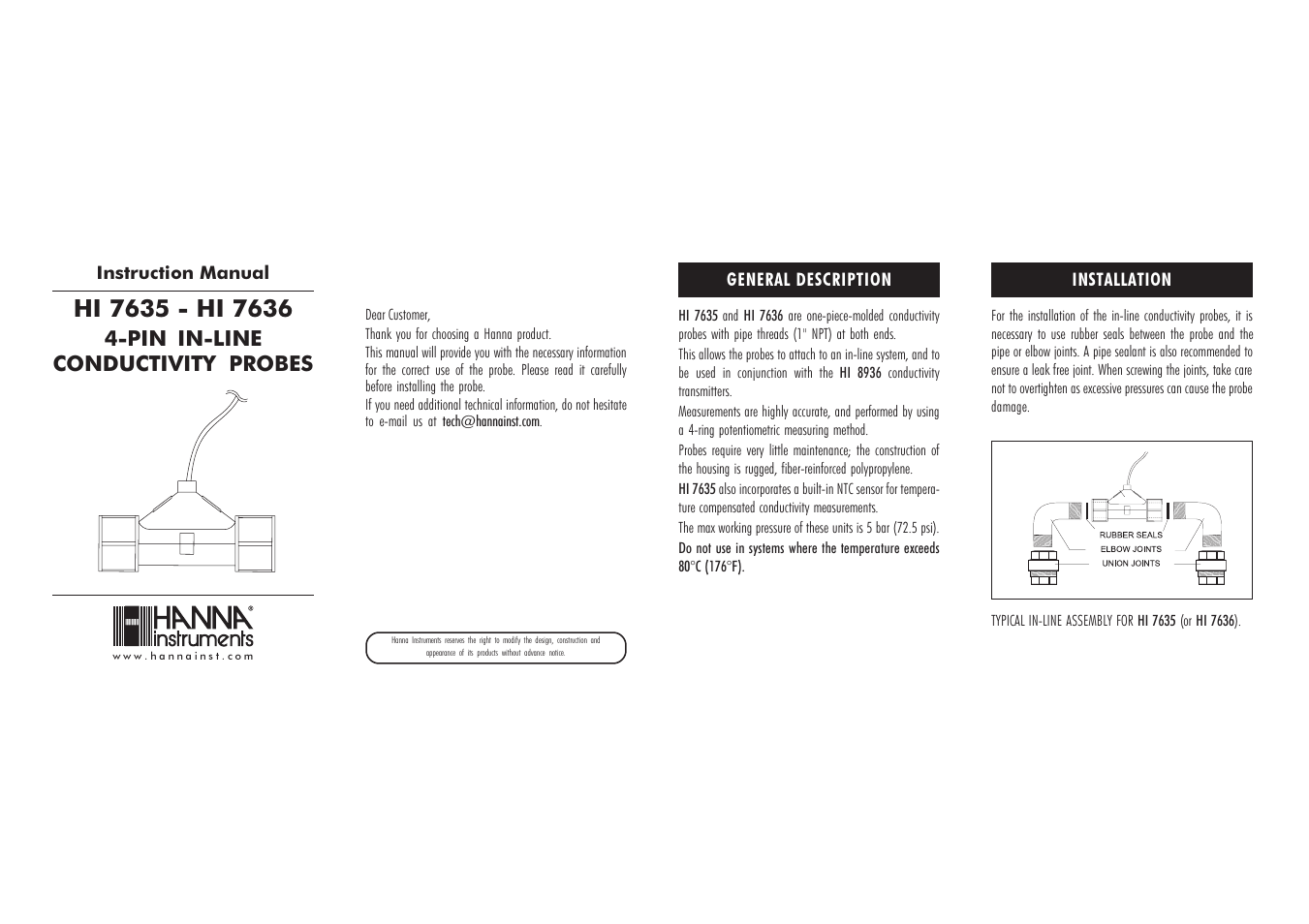 Hanna Instruments HI 7635 User Manual | 2 pages