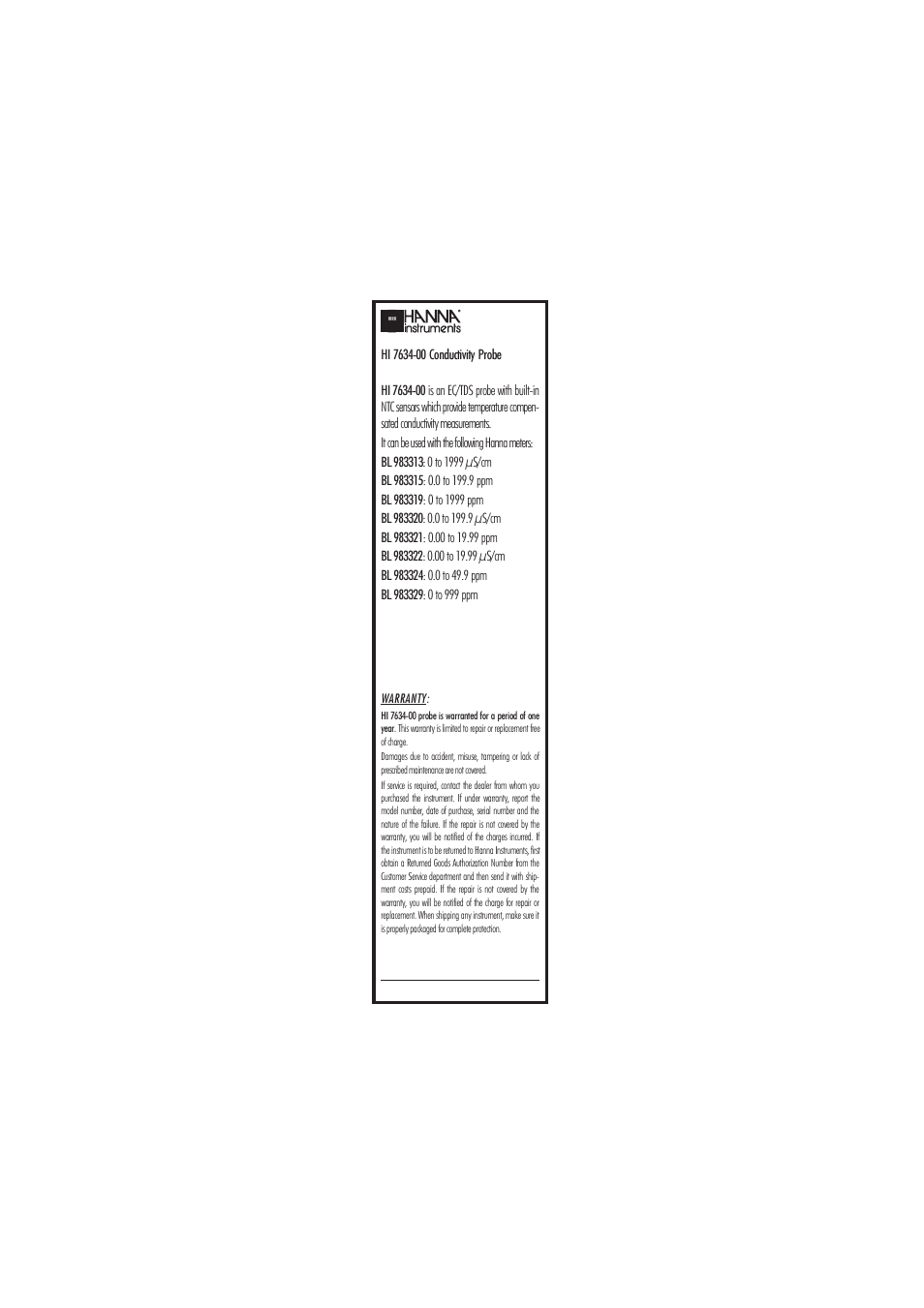 Hanna Instruments HI 7634-00 User Manual | 2 pages