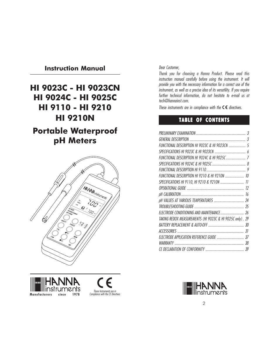 Hanna Instruments HI 9023 User Manual | 20 pages