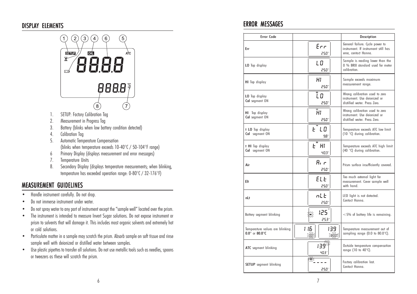 Display elements, Measurement guidelines | Hanna Instruments HI 96804 User Manual | Page 4 / 7