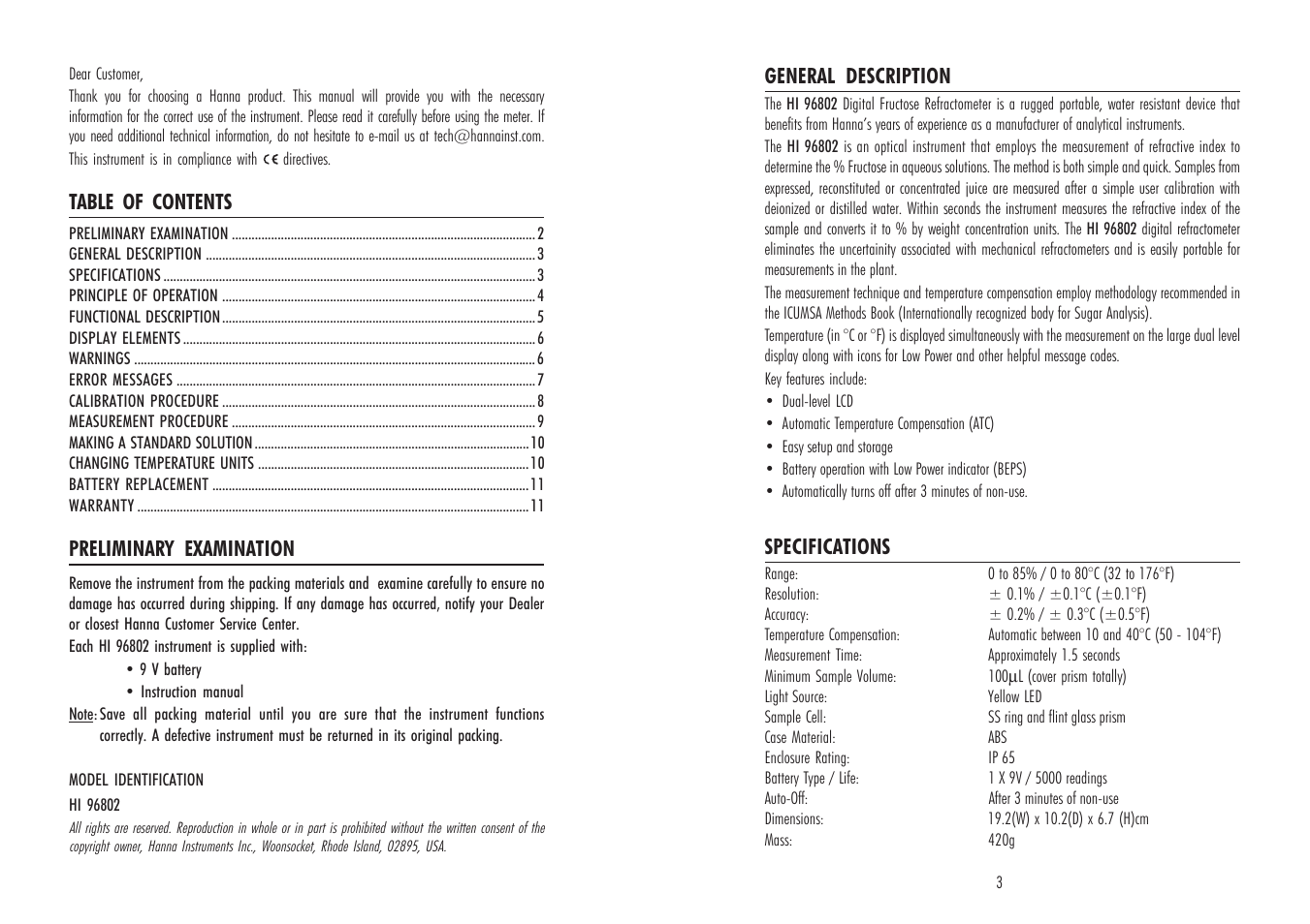 Hanna Instruments HI 96802 User Manual | Page 2 / 7