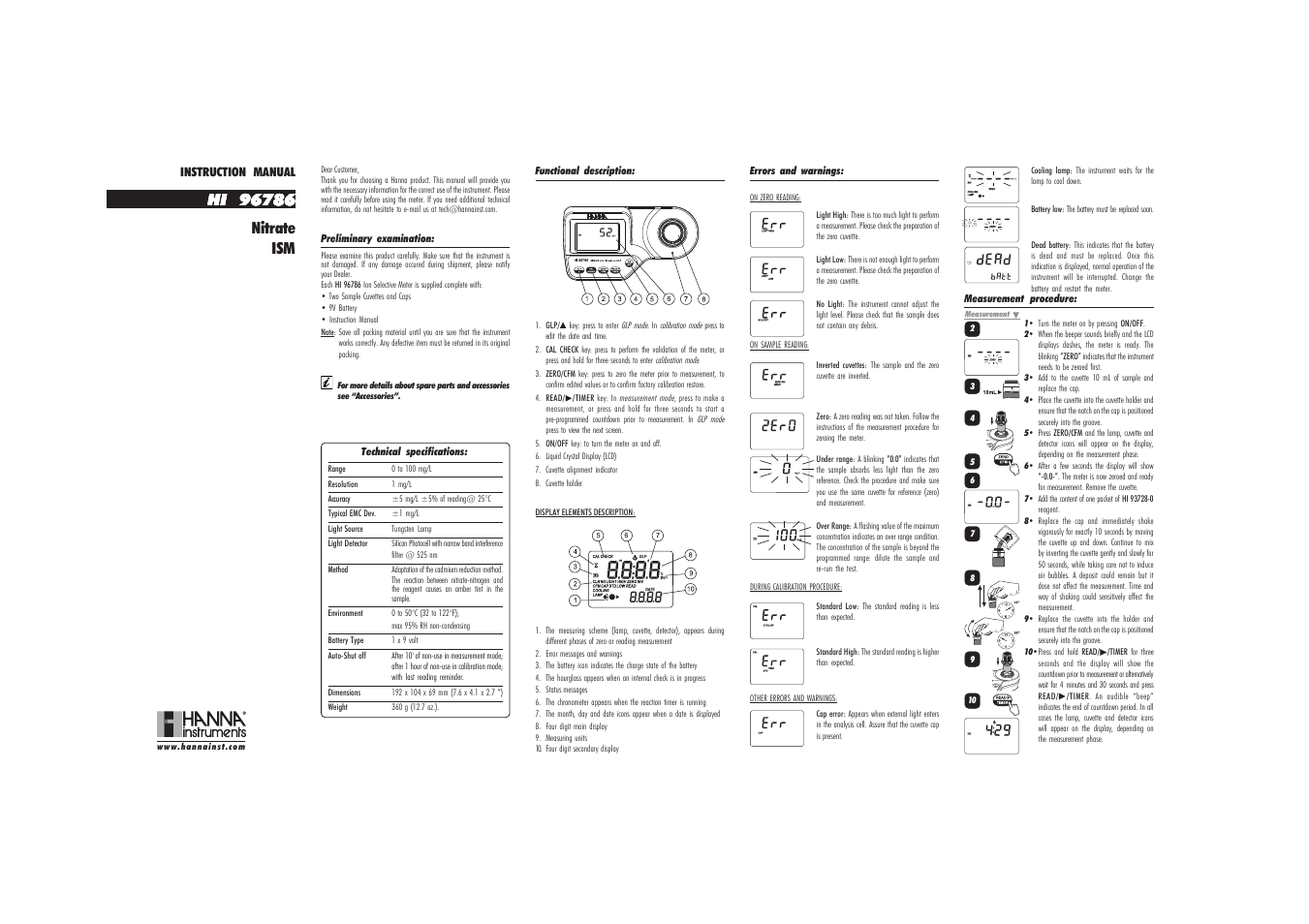 Hanna Instruments HI 96786 User Manual | 2 pages
