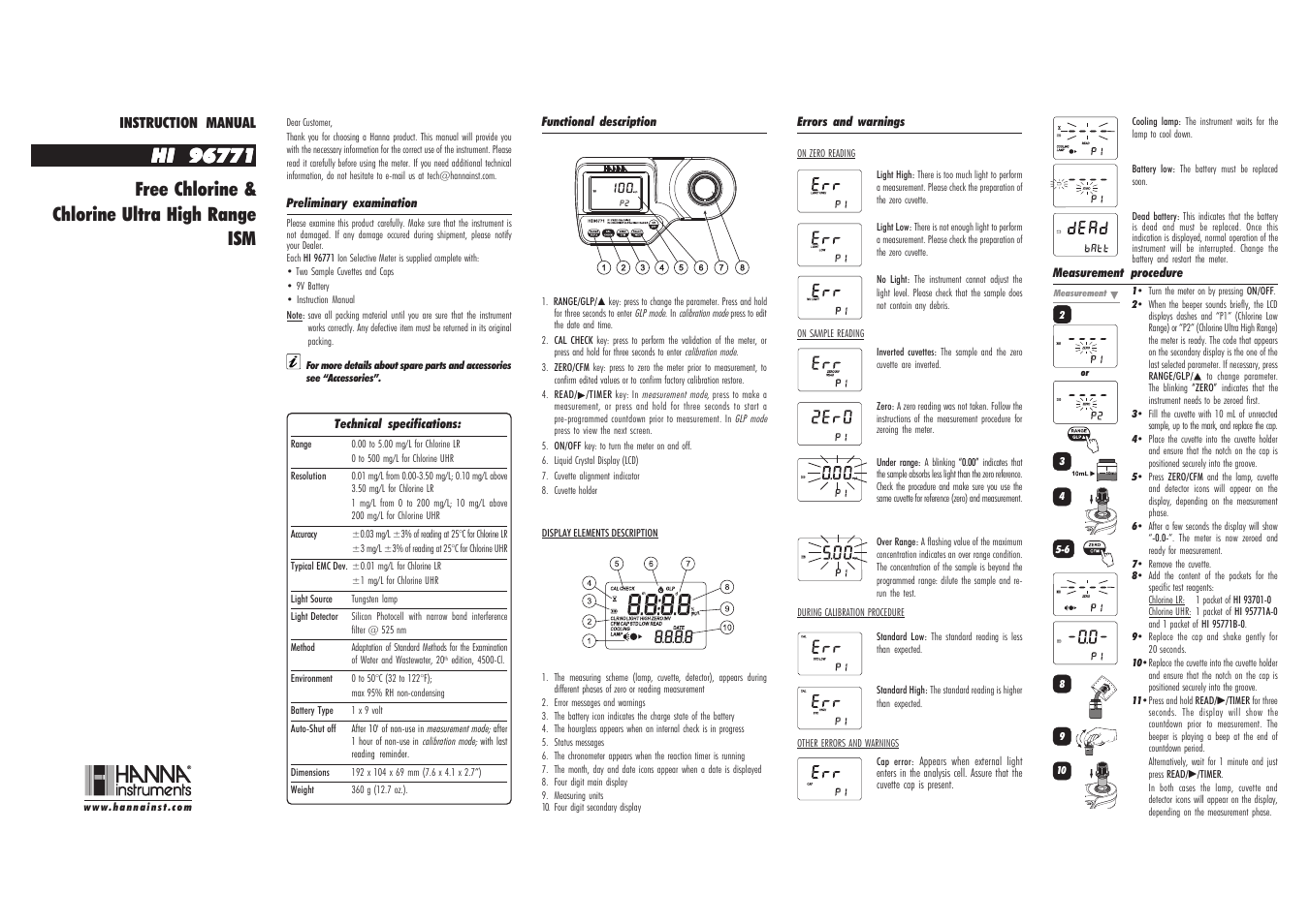 Hanna Instruments HI 96771 User Manual | 2 pages