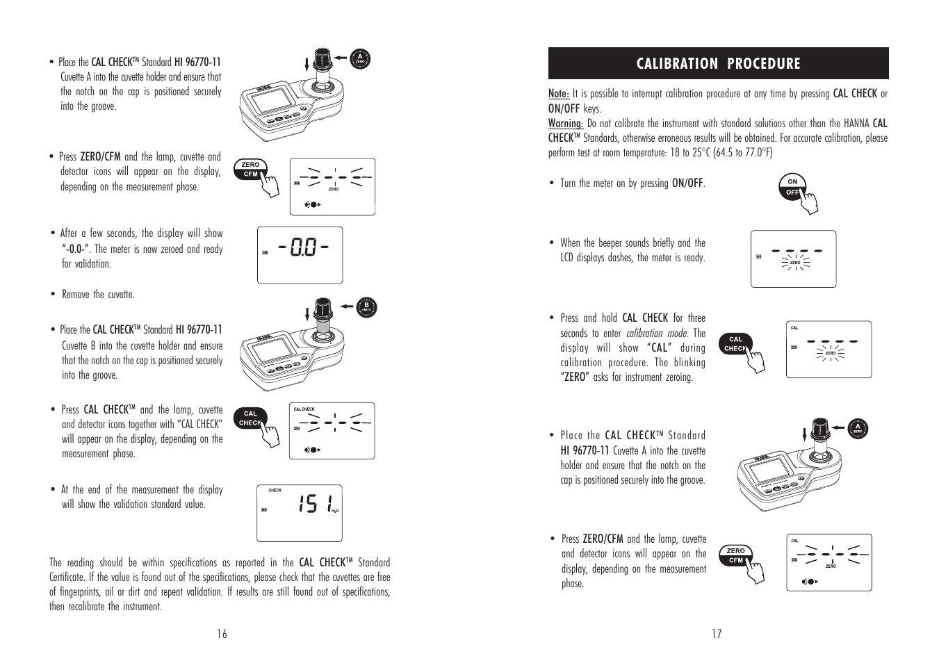 Calibration procedure | Hanna Instruments HI 96770 User Manual | Page 9 / 13