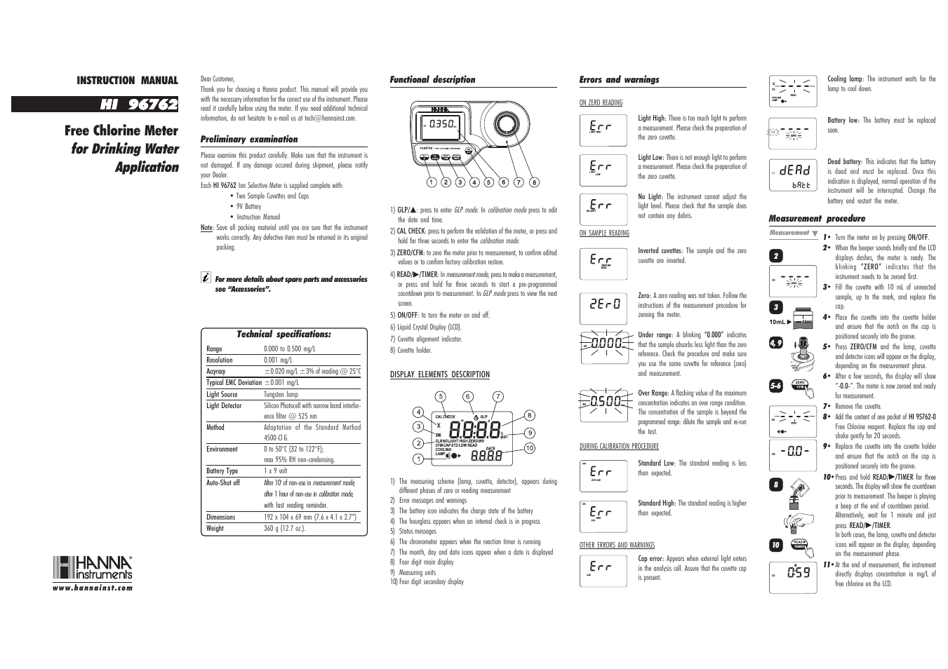 Hanna Instruments HI 96762 User Manual | 2 pages