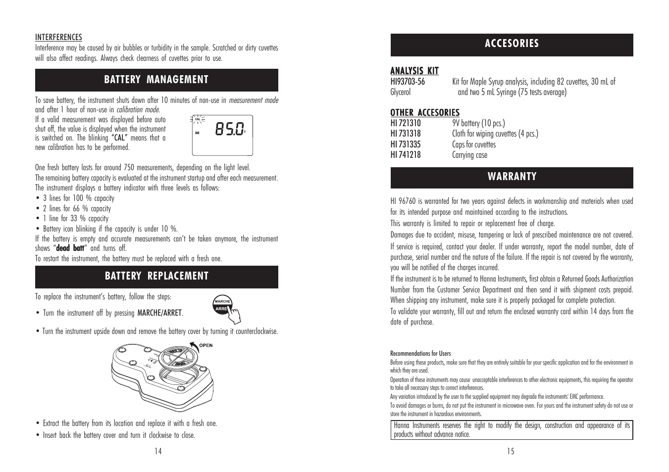 Hanna Instruments HI 96760 User Manual | Page 8 / 9