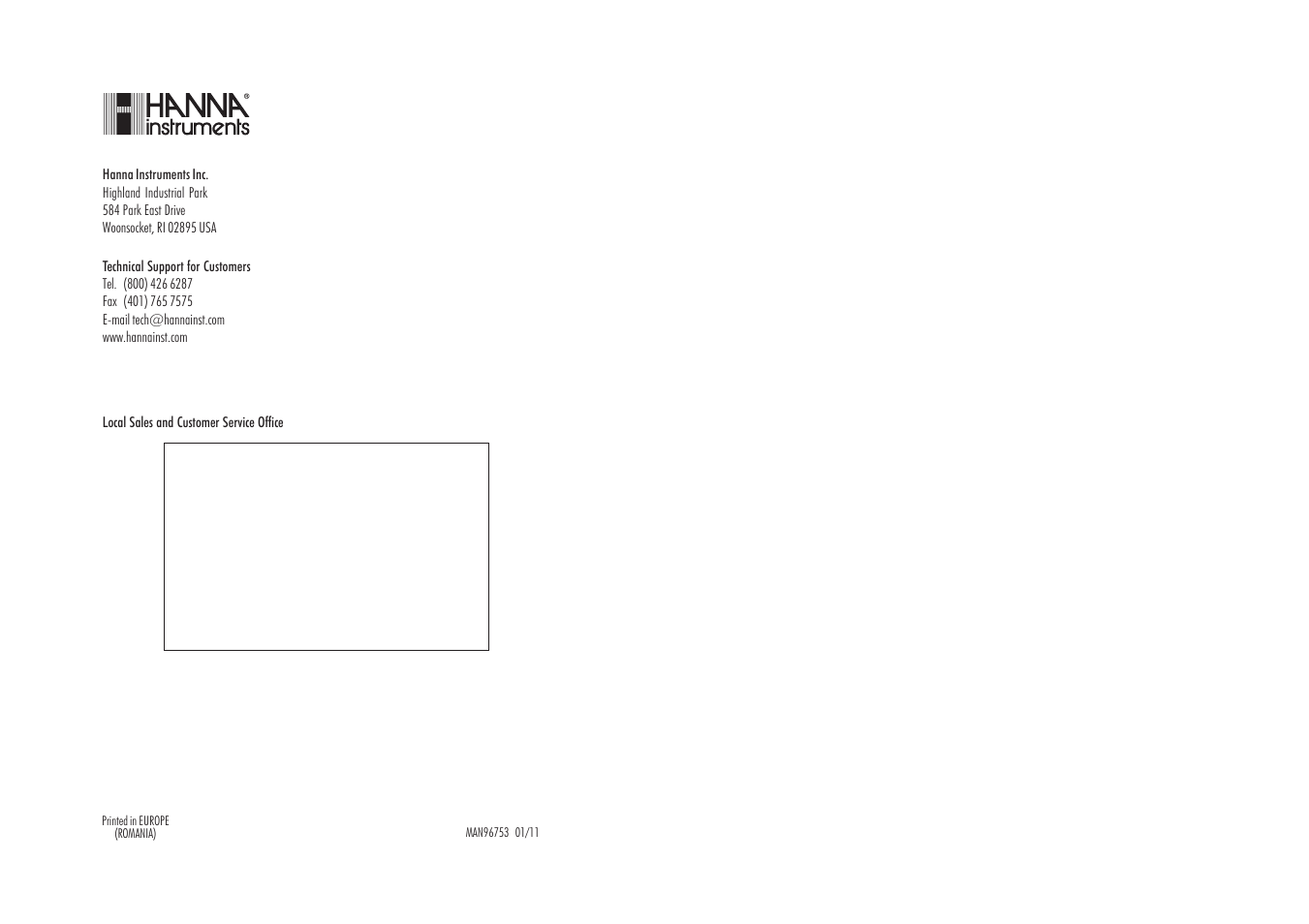 Hanna Instruments HI 96753 User Manual | Page 13 / 13